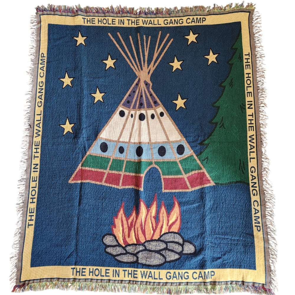 The Hole in the Wall Gang Camp Woven Tapestry Throw Blanket Teepee Stars 60x52